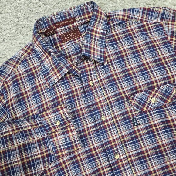 Levis Shirt Men XL Plaid Long Sleeve Button‎ Up Western Cowboy USA Lightweight - Picture 1 of 11